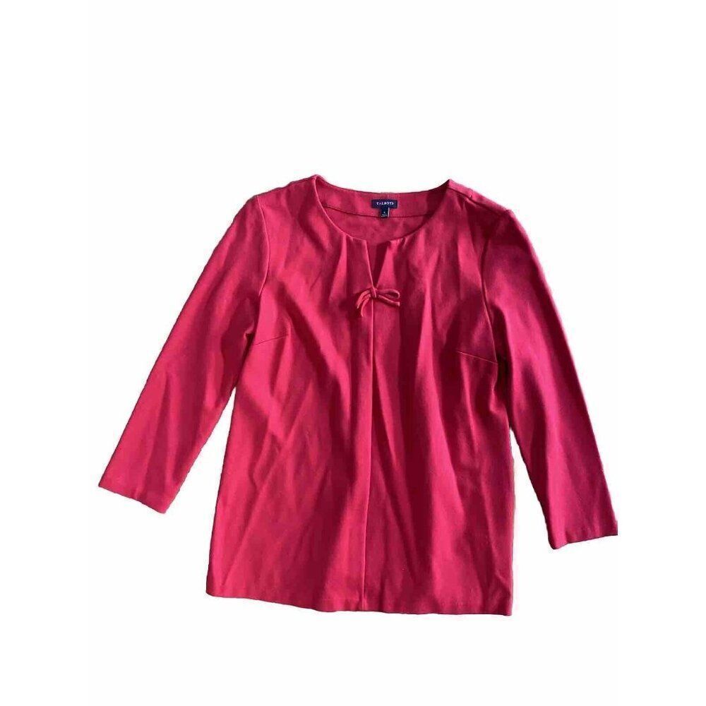Talbots Shirt Top Red Bow Tie 3/4 Sleeve Size Small